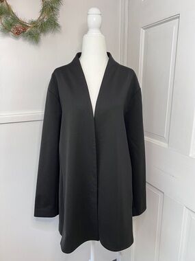 Eileen Fisher Washable Flex Ponte High Collar Jacket in Black